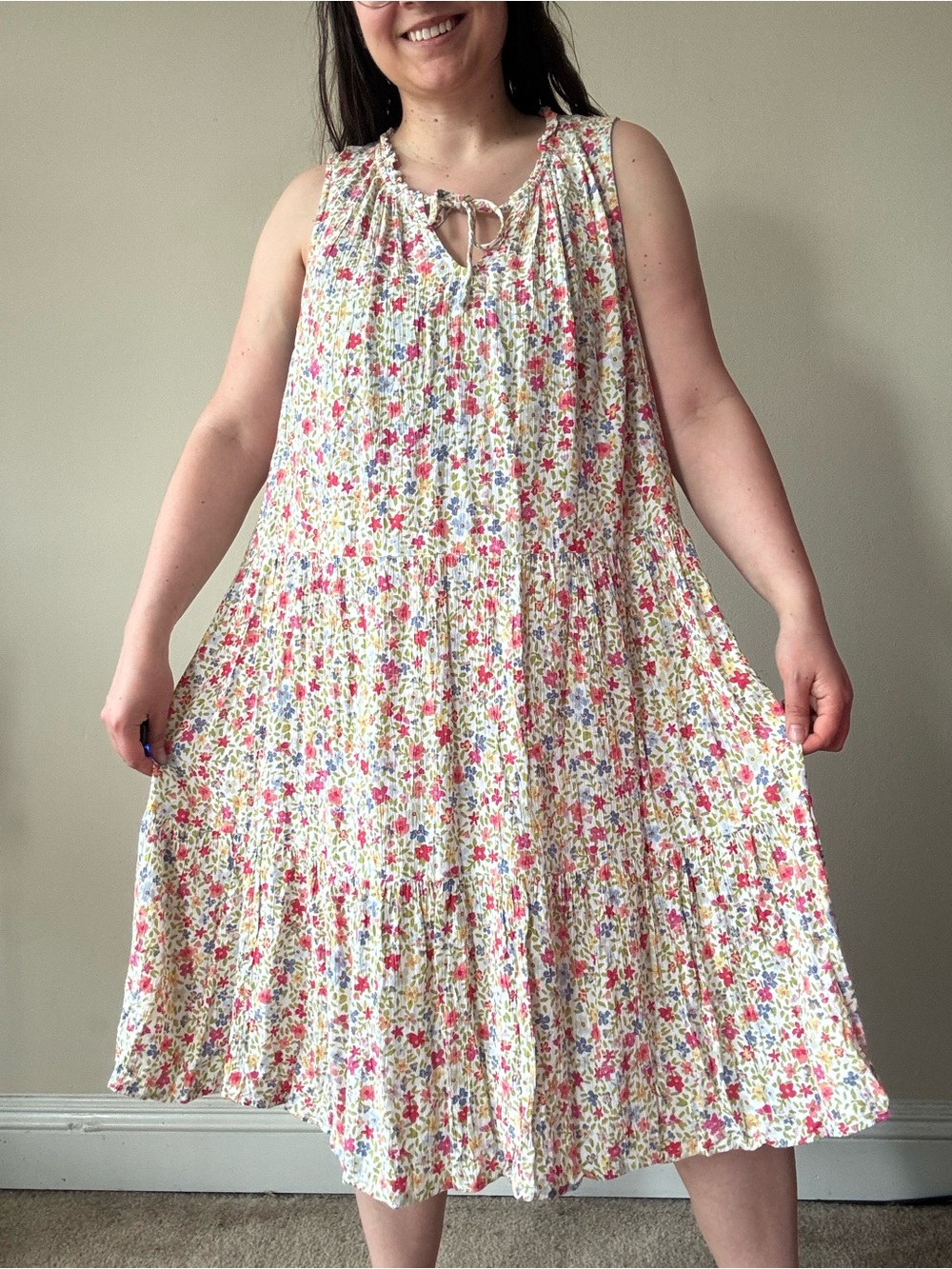 Beachlunchlounge Floral Tiered Sleeveless Dress - Pink Multi